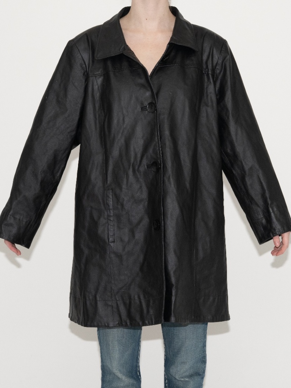 Vintage black leather jacket woman within size 24W button up